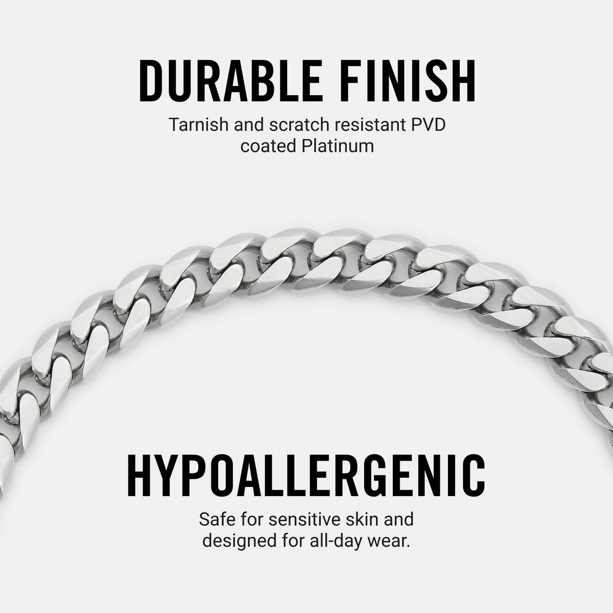 6mm Curb Bracelet - Platinum - Medium